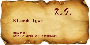 Klimek Igor névjegykártya